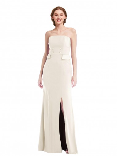 Shop Long Strapless Tuxedo Maxi Bridesmaid Dress / Prom Dress with Front Slit & Pockets Calgary