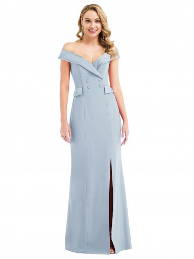 Shop Off the Shoulder Tuxedo Maxi Bridesmaid Dress / Prom Dress with Front Slit Calgary