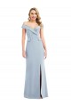 Off the Shoulder Tuxedo Maxi Bridesmaid Dress / Prom Dress with Front Slit