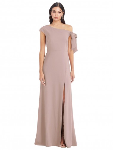 Shop Off the Shoulder Tie Detail Maxi Formal Crepe Bridesmaid Dress / Prom Dress with Front Slit Calgary