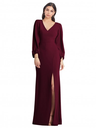 Shop Long Puff Sleeve V-Neck Trumpet Bridesmaid Maxi Dress Calgary