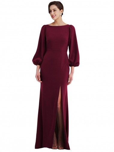 Shop Bishop Sleeve Open Back Trumpet Formal Crepe Bridesmaid Dress / Prom Dress with Scarf Tie Calgary