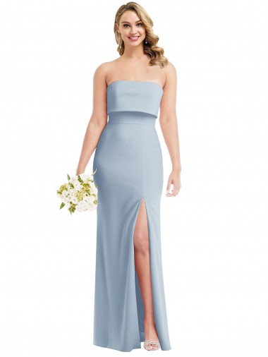 Shop Strapless Overlay Bodice Crepe Maxi Bridesmaid Dress / Prom Dress with Front Slit Calgary
