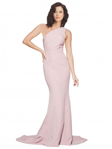 Shop Long Sweep Train One Shoulder Crepe Bridesmaid Dress / Prom Dress with Side Leg Split Calgary