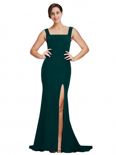 Shop Fitted Square Neck Long Crepe Bridesmaid Dress / Prom Dress with Train and Side Split Calgary