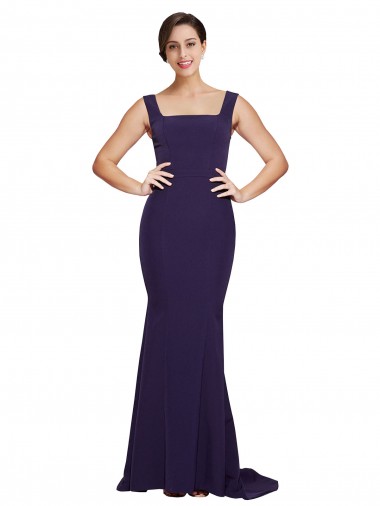 Shop Square Neck Long Sweep Train Crepe Bridesmaid Dress / Prom Dress with Thick Straps Calgary