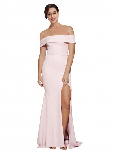 Shop Off Shoulder Long Formal Crepe Bridesmaid Dress / Prom Dress with Straight Neckline and Side Split Calgary