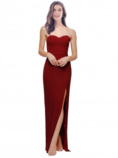 Shop Straight Pencil Skirt Long Sweetheart Formal Crepe Bridesmaid Dress / Prom Dress with High Side Split Calgary