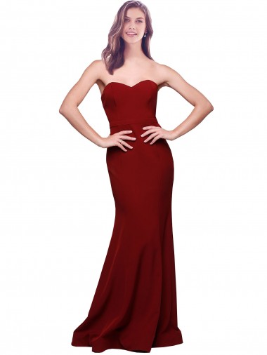 Shop Long Full Length Sweetheart Slim Formal Crepe Bridesmaid Dress / Prom Dress with Strapless Bodice Calgary