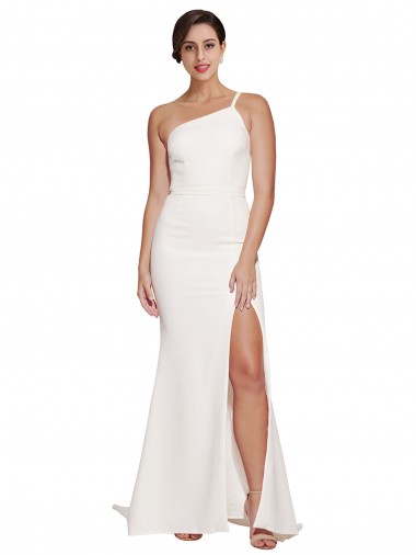 Shop Long Sweep Train Crepe Bridesmaid Dress / Prom Dress with Side Split and One Strap Calgary
