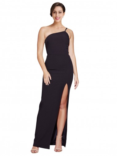 Shop Long Floor Length Formal Crepe Bridesmaid Dress / Prom Dress with Side Split and One Strap Calgary