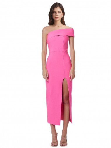 Shop One Shoulder Neckline Short Midi Length Formal Crepe Bridesmaid Dress / Cocktail Prom Dress Calgary