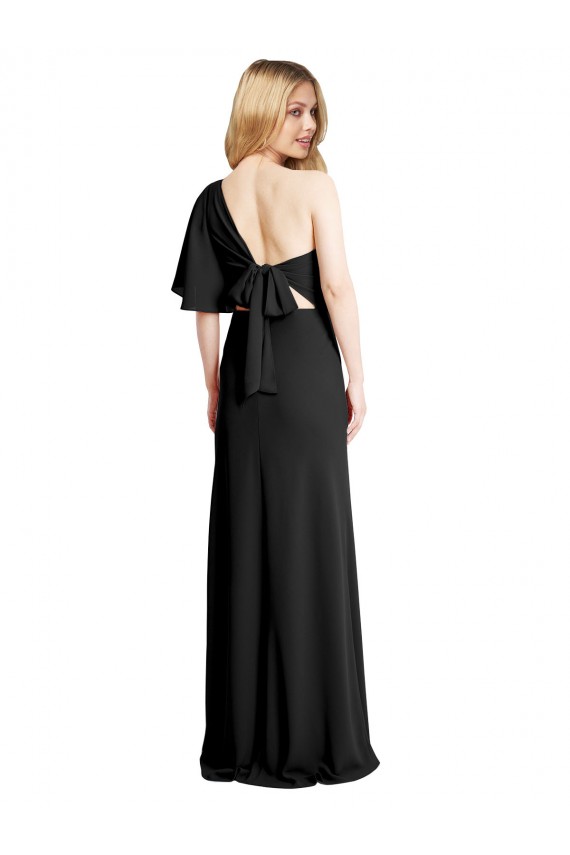 Pleated One Shoulder Flutter Sleeves Slim Formal Crepe Bridesmaid Dress / Prom Dress