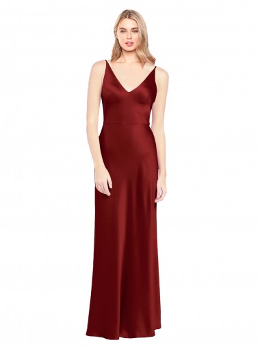 Shop Full Length Long Formal Stretch Satin Slip Bridesmaid Dress / Prom Dress V-Back Calgary