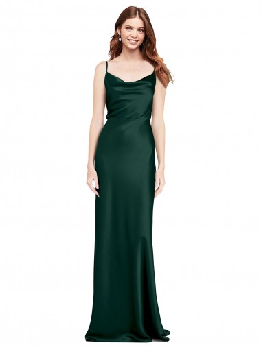 Shop Fitted Cowl Neck Long Formal Stretch Satin Slip Bridesmaid Dress / Prom Dress with V-Back Calgary