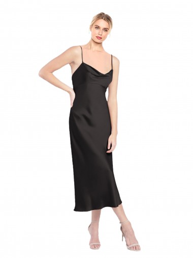 Shop Cowl Neck Midi Length Short Cocktail Formal Stretch Satin Slip Bridesmaid Dress / Prom Dress Calgary