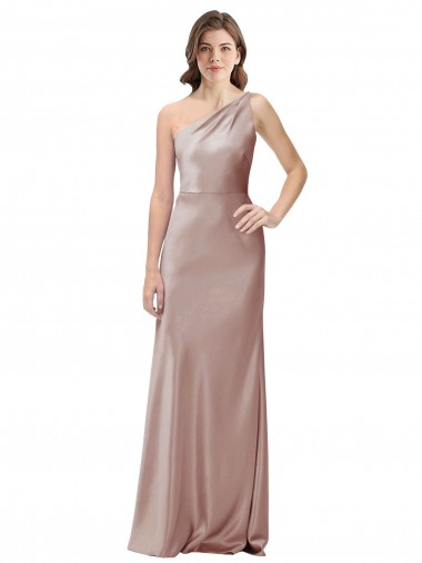 Shop One Shoulder Black-Tie Floor Length Long Formal Stretch Satin Bridesmaid Dress / Prom Dress Calgary