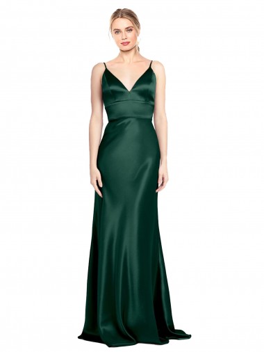Shop High V-Neck Long Full Length Sheath Formal Stretch Satin Bridesmaid Dress / Prom Dress Calgary