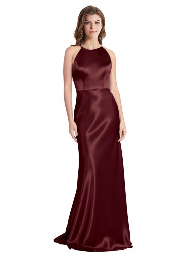 Shop High Neck Halter Long Sleeveless Formal Stretch Satin Bridesmaid Dress / Prom Dress with Strappy Back Calgary
