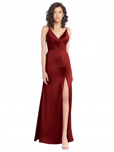 Shop Faux Surplice Neckline Long Slim A-Line Formal Stretch Satin Bridesmaid Dress / Prom Dress Calgary