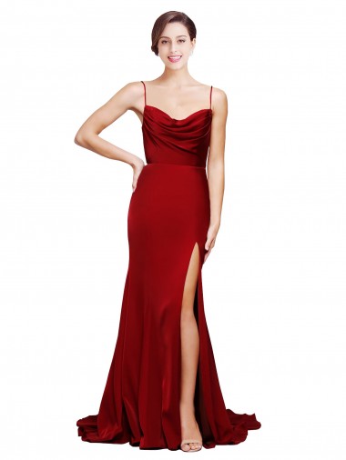 Shop Cowl Front Neck Sweep Train Formal Stretch Satin Bridesmaid Dress / Prom Dress with High Side Split Calgary