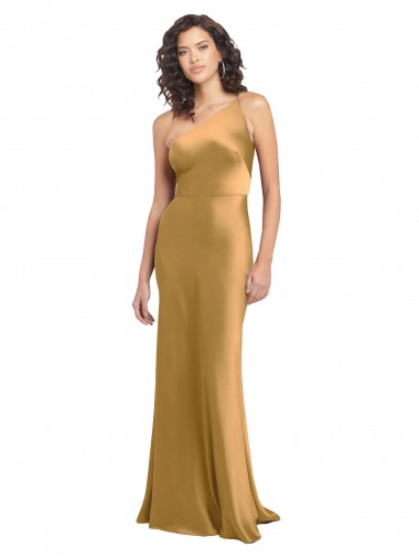Shop One Shoulder Long Floor Length Formal Stretch Satin Slip Bridesmaid Dress / Prom Dress Calgary