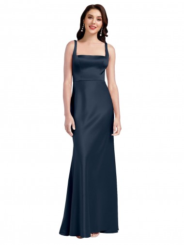 Shop Square Neck A-Line Long Formal Stretch Satin Bridesmaid Dress / Prom Dress with Wide Straps Calgary