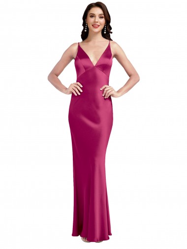 Shop V-Neck Spaghetti Straps Slim Formal Stretch Satin Bridesmaid Dress / Prom Dress with Low Scoop Back Calgary