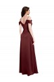 Draped Off the Shoulder Sleeves Slim A-Line Formal Stretch Satin Bridesmaid Dress / Prom Dress with Side Slit