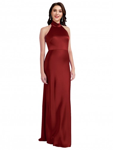 Shop Backless Halter Long Formal Stretch Satin Bridesmaid Dress / Prom Dress Calgary