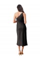 Sleek One Shoulder Midi Length Short Cocktail Formal Stretch Satin Slip Bridesmaid Dress / Prom Dress