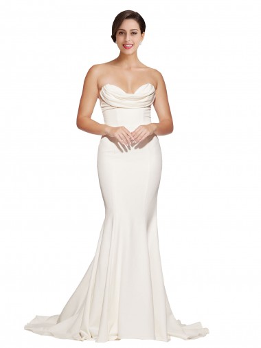 Shop Strapless Cowl Neck Sweep Train Formal Stretch Satin Bridesmaid Dress / Prom Dress Calgary