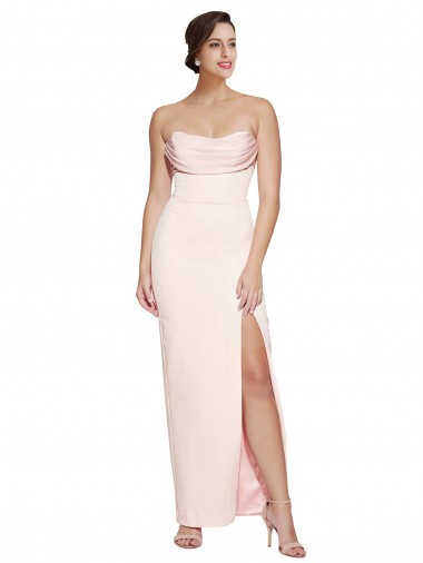 Shop Cowl Neck Strapless Formal Stretch Satin Bridesmaid Dress / Prom Dress with High Split Calgary
