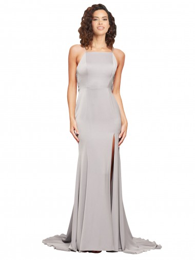 Shop High Neck Low Back Long Full Length Formal Stretch Satin Bridesmaid Dress / Prom Dress Calgary