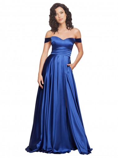 Shop Ball Gown Off the Shoulder Sweetheart Formal Stretch Satin Bridesmaid Dress / Prom Dress Calgary