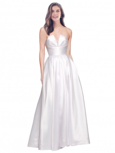 Shop Full Length Strapless V-Cutout Formal Stretch Satin Bridesmaid Dress / Prom Dress Calgary