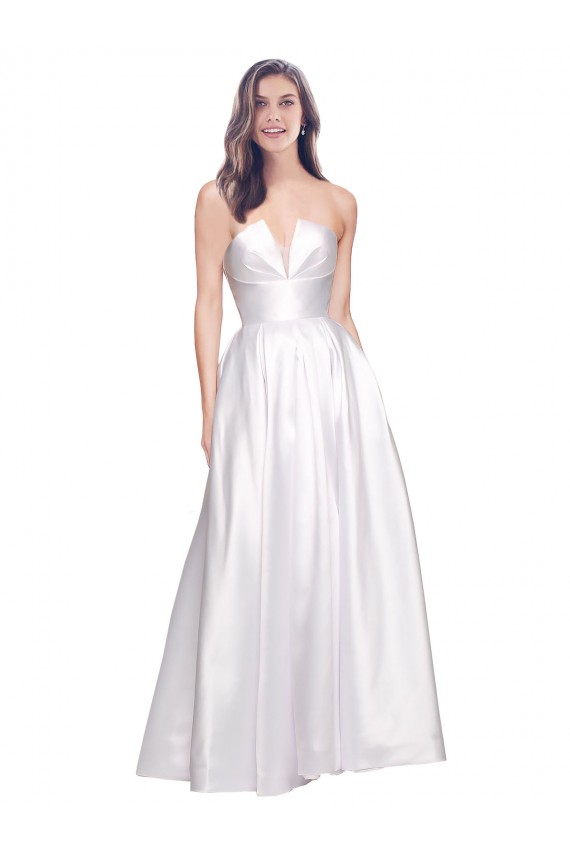 Full Length Strapless V-Cutout Formal Stretch Satin Bridesmaid Dress / Prom Dress