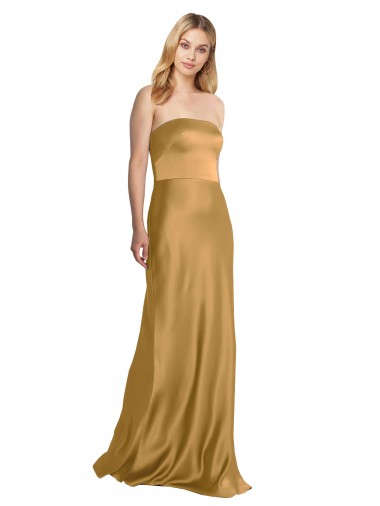 Shop Sleek Strapless Long A-Line Formal Stretch Satin Bridesmaid Dress / Prom Dress Calgary