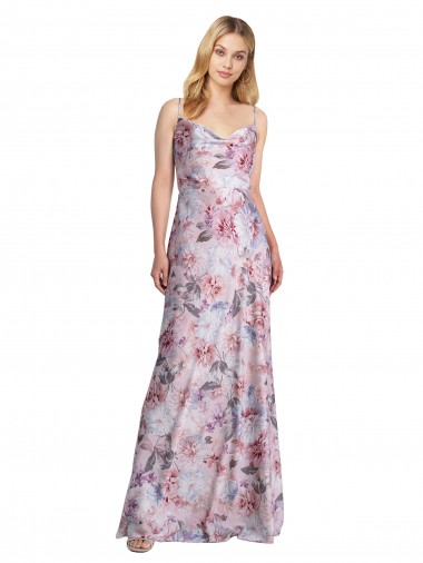 Shop Draped Cowl Neck Long Printed Formal Stretch Satin Bridesmaid Dress Calgary