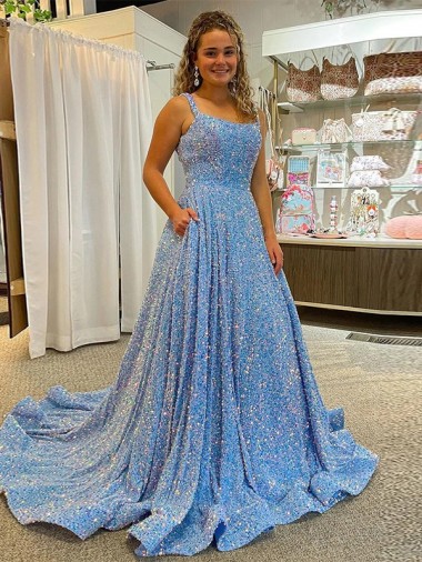 Shop A-Line Scoop Sleeveless Long Court Train Velvet Sequin Prom Dress Calgary