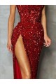 Strapless Sleeveless Long Floor Length Velvet Sequin Prom Dress High Side Slit