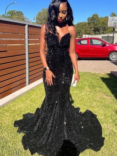Shop Mermaid Sweetheart Sleeveless Long Floor Length Velvet Sequin Prom Dress Calgary