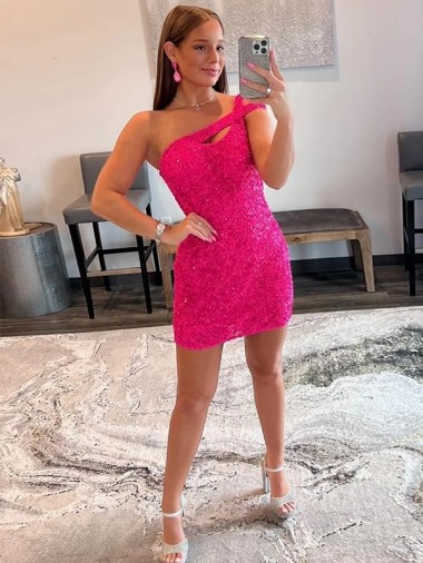Shop Velvet Sequin One Shoulder Sleeveless Short Prom Dress Calgary