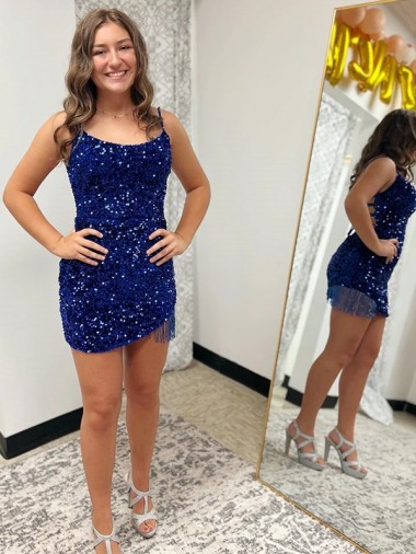 Shop Spaghetti Straps Backless Sleeveless Short Velvet Sequin Prom Dress Calgary