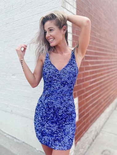 Shop Short Velvet Sequin V-Neck Sleeveless Prom Dress Calgary