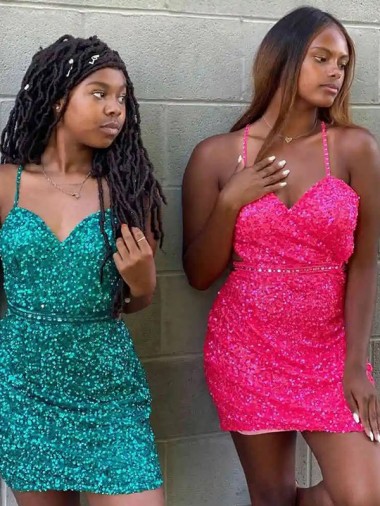 Shop V-Neck Sleeveless Short Velvet Sequin Cocktail Dress Calgary