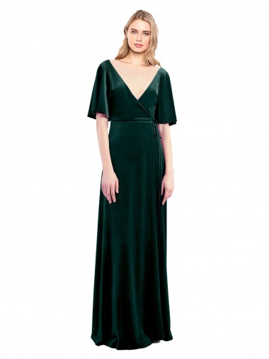 Shop Deep V-Neck Flutter Sleeves Long Velvet Wrap Bridesmaid Dress / Prom Dress Calgary