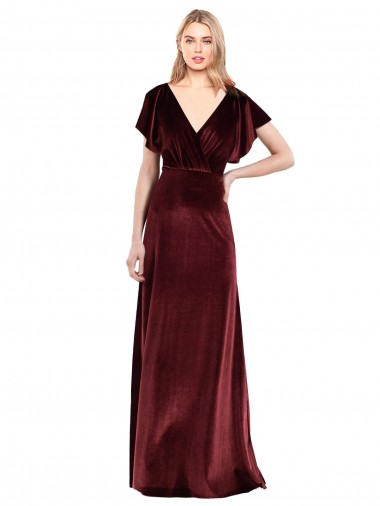 Shop Flutter Sleeves Open Back Long Velvet Bridesmaid Dress / Prom Dress Calgary