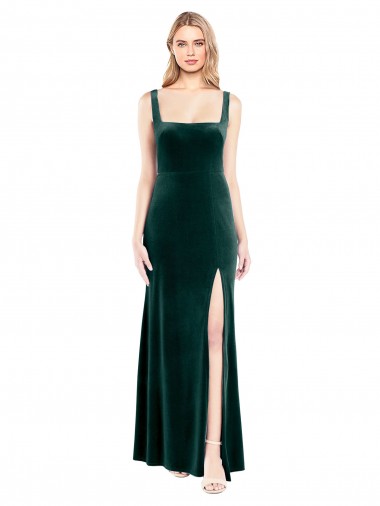Shop Square Neck Full Length Velvet Bridesmaid Dress / Prom Dress with Side Slit Calgary