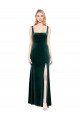 Square Neck Full Length Velvet Bridesmaid Dress / Prom Dress with Side Slit